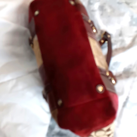 Coach - 10437 - Patchwork Logo Leather, Suede, Snakeskin Tote/SB -Merlot/Tan - Picture 11 of 16